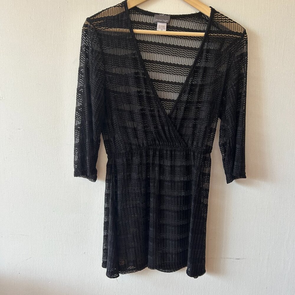 Jordan Taylor Black Mesh Swim Coverup Womens Small Made in USA Whimsigoth Grunge